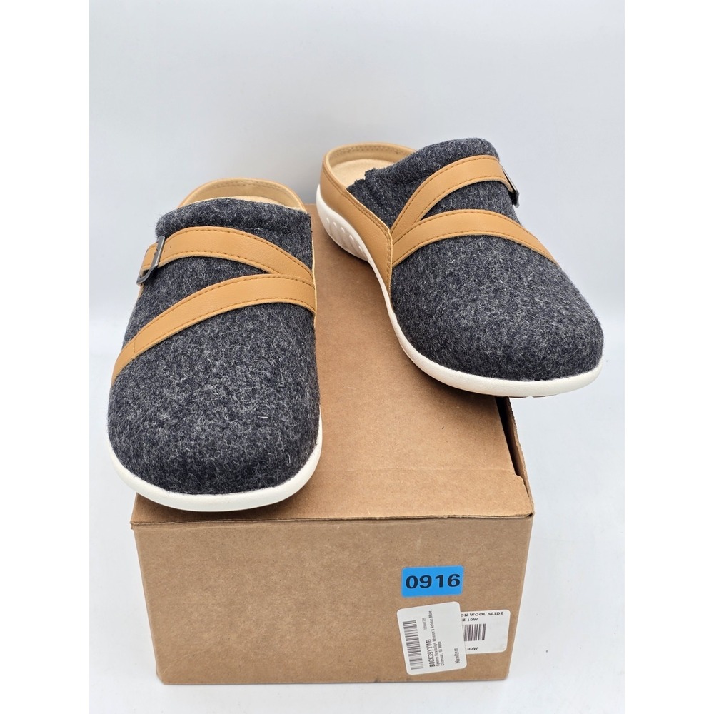 Spenco Ashton Wool Charcoal Grey Mule Brown leather Slip On Shoes Women's 10 W